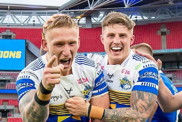 Challenge Cup winner Mikolaj Oledzki and Liam Sutcliffe. Picture: Allan McKenzie/SWpix.com.