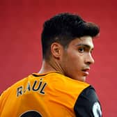 CHIEF DANGER: Wolves striker Raul Jimenez who is favourite to score first and shorter in the betting than Leeds United no 9 Patrick Bamford. Photo by PETER POWELL/POOL/AFP via Getty Images.