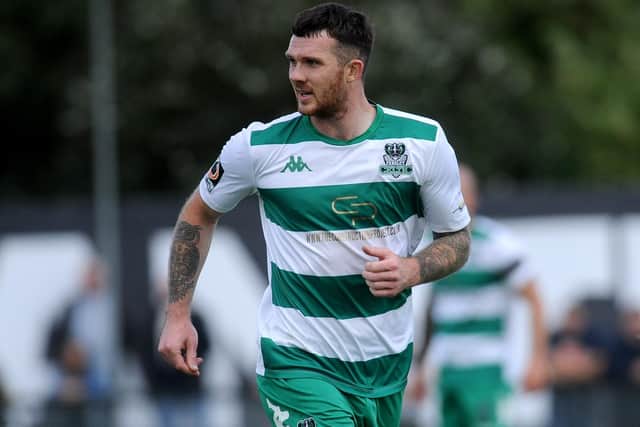 Consolation scorer for Farsley Celtic, Jimmy Spencer. Picture: Steve Riding.