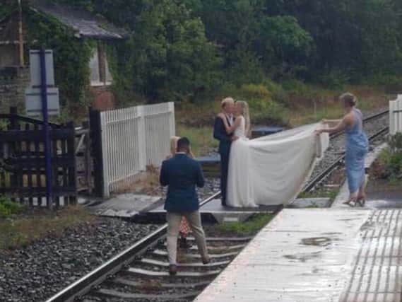Bridal couple on the track at Whitby, North Yorkshire in July. Photo provided by Network Rail.