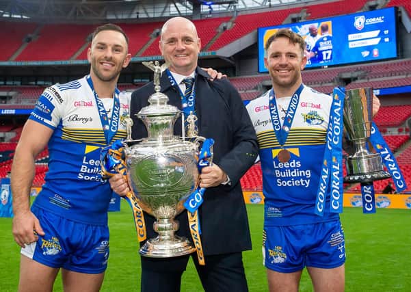 Leeds Rhinos Challenge Cup winners, captain Luke Gale, coach Richard Agar and Lance Todd Trophy winner Richie Myler have all come through their own adversity on the road to fulfilling their Wembley dreams. Picture: Allan McKenzie/SWpix.com.