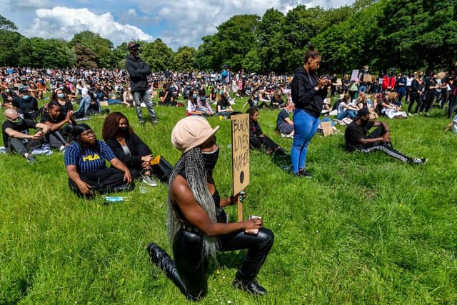 A Black Lives Matter protest on Woodhouse Moor in Leeds.