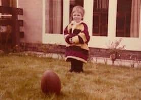 A young Richard Agar in his dad Allan's Dewsbury shirt from 1973. Picture: courtesy Agar family.