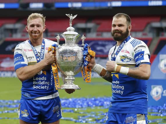 Matt Prior, left and fellow Aussie Adam Cuthbertson show off the Challenge Cup. Picture by Ed Sykes/SWpix.com.