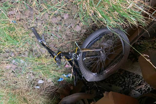 A bike was deliberately placed on the line and hit by a train (Photo: BTP)