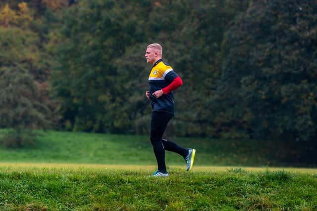 Adam Smith in training for his fundraising duathlo.