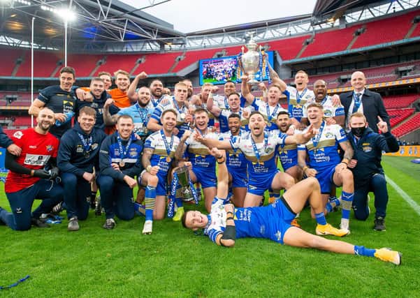 Leeds Rhinos celebrate after winning the Coral Challenge Cup. Picture: Allan McKenzie/SWpix.com.