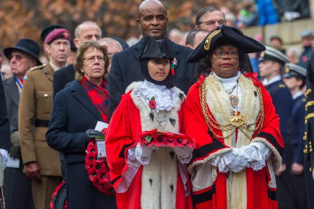 Coun Eileen Taylor as the Lord Mayor of Leeds leads the Remembrance Day service in the city last year.