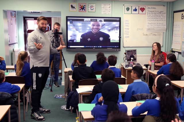 Tyler Roberts surprised pupils at Kirkstall Valley Primary School as they took part in a equality, diversity, and inclusion (EDI) workshop with the Leeds United Foundation.