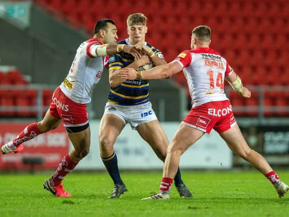 Sam Walters in possession for Rhinos. Picture by Bruce Rollinson.