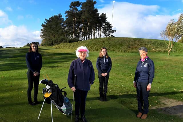 Sand Moor Golf Club assistant professional Toni-Louise Naylor (left) with Myfanwy Wigdahl, Lily Dunn and lady captain Sue McMeeking. Photo: Simon Hulme.
