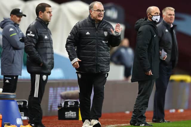 Marcelo Bielsa on the sidelines at Villa Park. Picture:  Michael Steele/Getty Images.