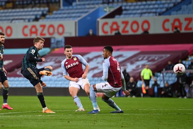 Patrick Bamford scores Leeds United's second goal against Aston Villa. Picture: Laurence Griffiths/Getty Images.