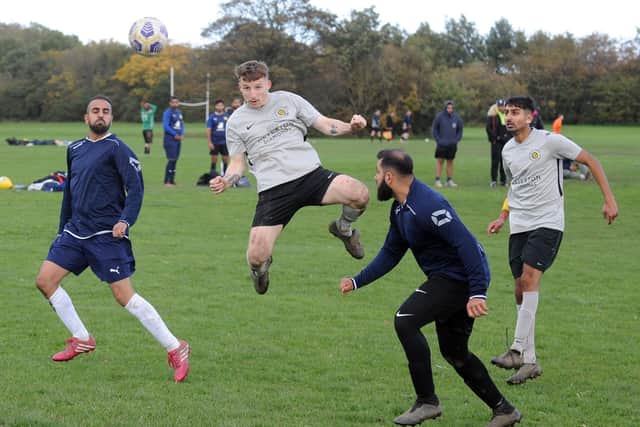 Maxmillian Ballard heads wide for North Leodis North Leodis in their Leeds Combination League Division Four encounter with Spartak Leodis. Picture: Steve Riding.