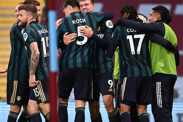 Leeds United's players celebrated at Aston Villa. (Getty)