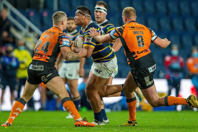 Ava Seumanufagai goes on the attack as Tyla Hepi and Liam Watts close in. Picture: Bruce Rollinson.