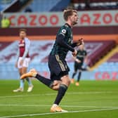 FLYING: Leeds United striker Patrick Bamford races off to celebrate after completing a 19-minute hat-trick in Friday's 3-0 win at Aston Villa. Photo by Laurence Griffiths/Getty Images.