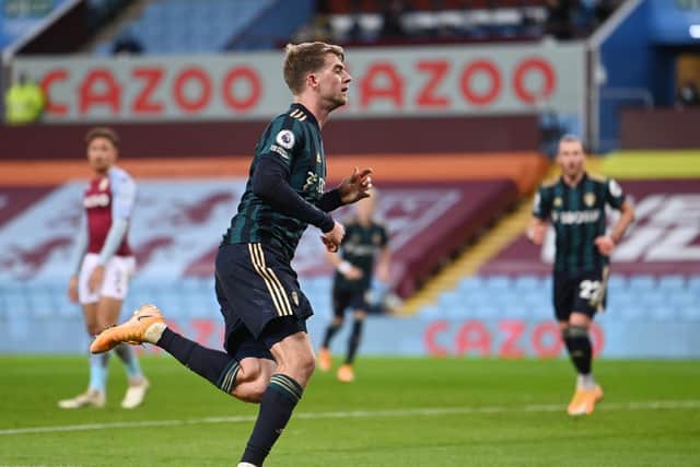 FLYING: Leeds United striker Patrick Bamford races off to celebrate after completing a 19-minute hat-trick in Friday's 3-0 win at Aston Villa. Photo by Laurence Griffiths/Getty Images.