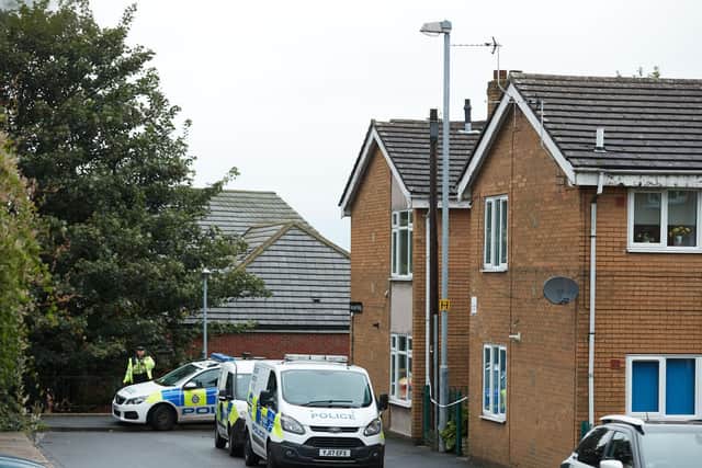 Crime scene on Love Lane Terrace, Pontefract, after the discovery of Nathan Suggitt's body.
