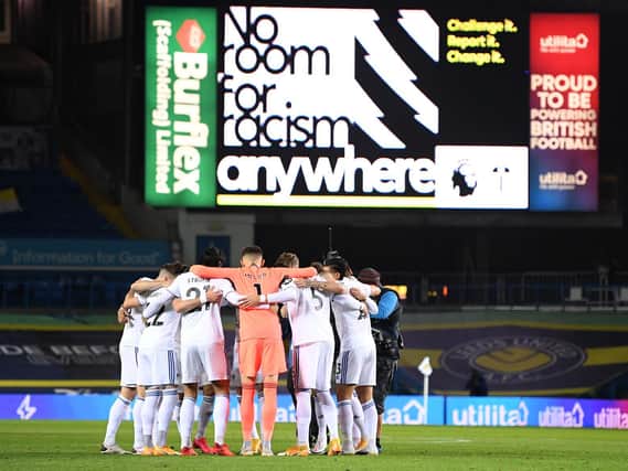TOGETHER: Leeds United, in both their Premier League campaign and in the game's ongoing fight against racism. Photo by Michael Regan/Getty Images.