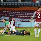SEEKING MORE: Patrick Bamford might have bagged a hat-trick at Aston Villa but the forward says he should have scored five with two chances going begging in the first half including a shot wide, above. Photo by Nick Potts - Pool/Getty Images.