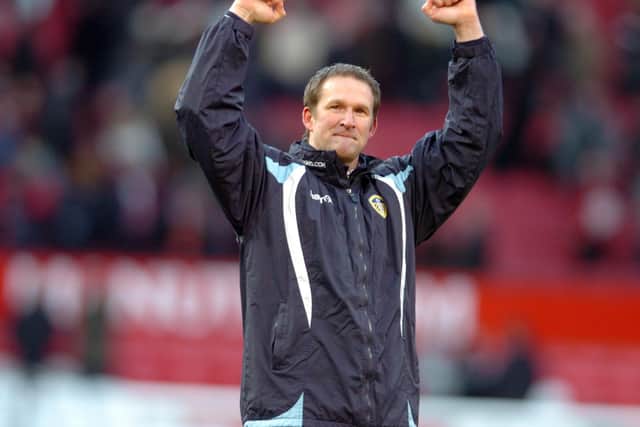 MEMORIES: Former Whites boss Simon Grayson celebrates Leeds United's triumph against Manchester United at Old Trafford in the FA Cup third round of January 2010. Picture by Tony Johnson.
