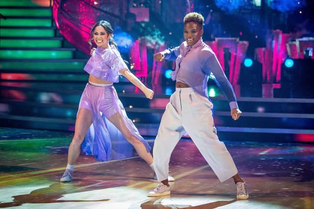Nicola Adams and Katya Jones on Saturday's Strictly Come Dancing. Picture: Guy Levy/BBC/PA