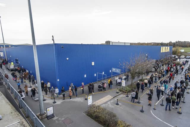 Shoppers queue outside Ikea in Batley, West Yorkshire, after Prime Minister Boris Johnson announced a new national lockdown will come into force in England next week.