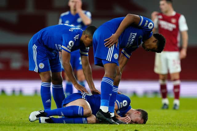 ALL CLEAR: For Leicester City's Northern Ireland international centre-back Jonny Evans after his injury in the 1-0 victory at Arsenal, above. Photo by Will Oliver - Pool/Getty Images.