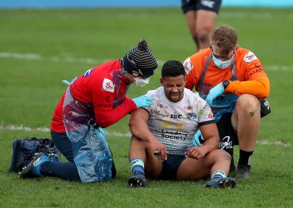 Leeds Rhinos hooker Kruise Leeming had to leave the action at Wakefield Trinity with a head knock. Picture: Richard Sellers/PA Wire.