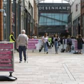 Wakefield's Trinity Walk shopping centre has strict social distancing measures. Picture: Scott Merrylees.