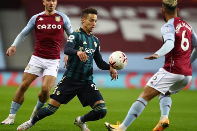 MESSAGE: From Leeds United's record signing Rodrigo, centre, pictured in last weekend's 3-0 win at Aston Villa. Photo by Michael Steele/Getty Images.