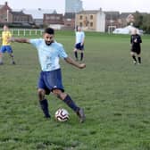 Danny Lyons scores for Farsley Celtic Juniors in the win at Drighlington. Picture: Steve Riding.
