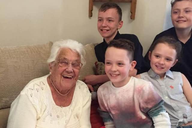 Frances Heaton pictured with family on her 98th birthday