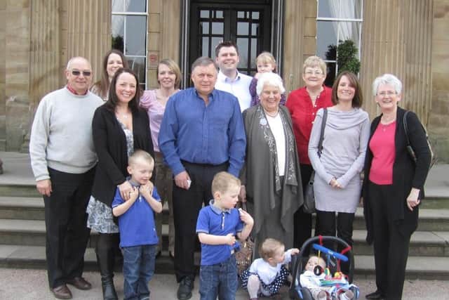 Frances Heaton (pictured fourth from right) on her 90th birthday at Oulton Hall.