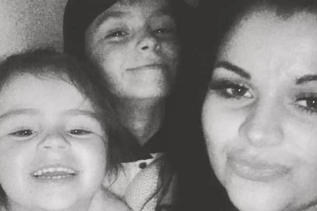Tori pictured with her two children, seven-year-old Rowen and four-year-old Ariana