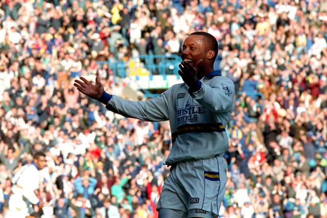 Rod Wallace celebrates scoring against Tottenham Hotspur at Elland Road in April 1994. PIC: Varley Picture Agency