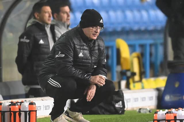 Leeds United manager Marcelo Bielsa on the touchline against Leicester City. Picture: Michael Regan/PA Wire.