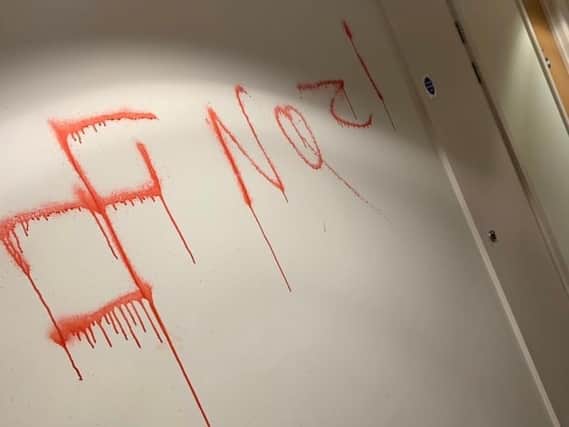 A swastika and the word 'Nazi' was painted on the wall of Charles Morris halls of residence at the University of Leeds