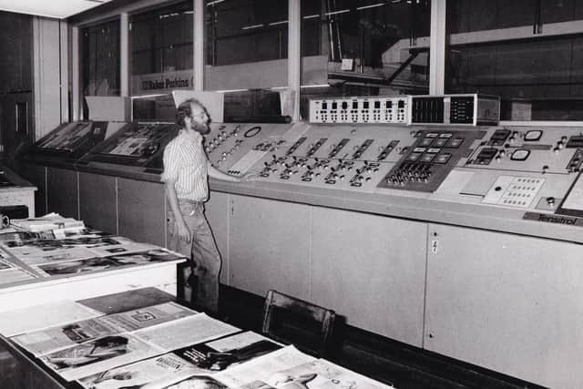 At the controls of a giant press at Petty's in June 1985.