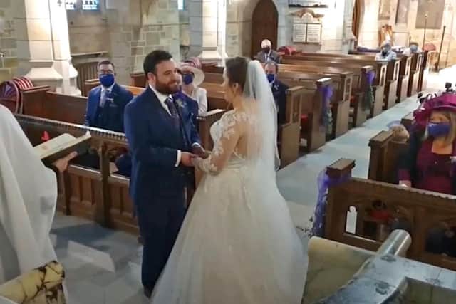 Screen grab of Fiona and Andy Gammage who live-streamed their wedding in Ripon to friends and relatives in the UK, Chicago, and Australia (Photo: PA Wire)