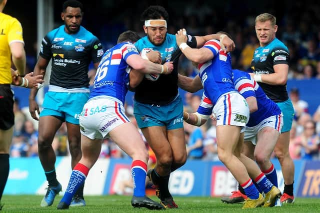 Nathaniel Peteru in action for Rhinos against Wakefield last season. Picture by Simon Hulme.
