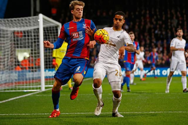 FINAL OUTING: Former Chelsea loanee Patrick Bamford, left, in his last appearance for Crystal Palace back in December 2015 against Swansea City. Photo by Christopher Lee/Getty Images.