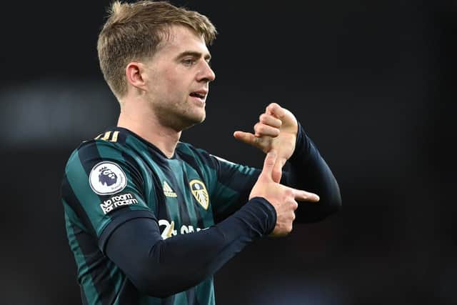 FLYING: Leeds United forward Patrick Bamford celebrates his second goal as part of his hat-trick in last month's 3-0 victory at Aston Villa. Photo by Laurence Griffiths/Getty Images.
