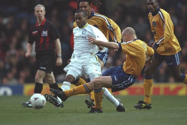 EARLY OPENER: Rod Wallace, above, pictured in Leeds United's home clash against Derby County of the 1997-98 campaign, fired the Whites in front in January's 2-0 win at Crystal Palace of 1998. Picture by Phil Cole /Allsport.