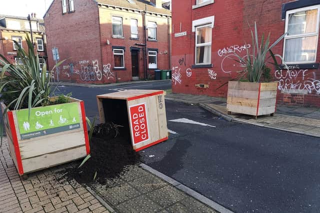 Planter boxes were pushed over in Hyde Park (photo: Alex Thornton).