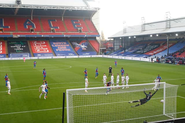 UNSTOPPABLE: Eberechi Eze's free-kick doubles Crystal Palace's lead against Leeds United. Photo by Matthew Childs/Getty Images.