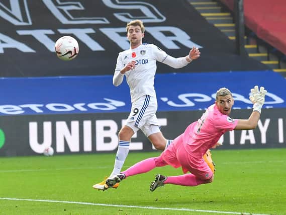 Leeds United striker Patrick Bamford scores against Crystal Palace but his striker is disallowed. (Getty)