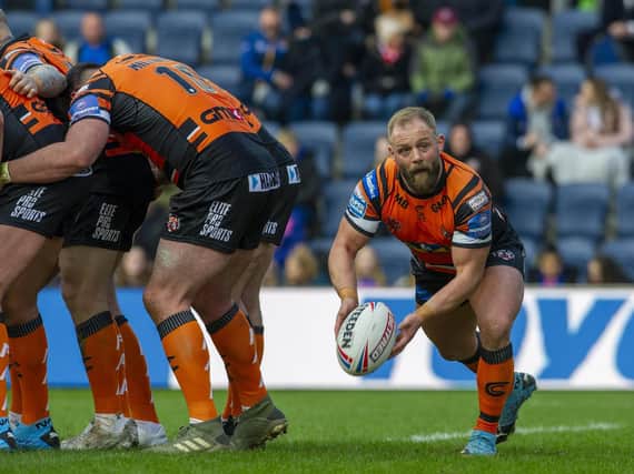 Paul McShane sets up an attack from a scrum in Tigers' win over Toronto this season. Picture by Tony Johnson.