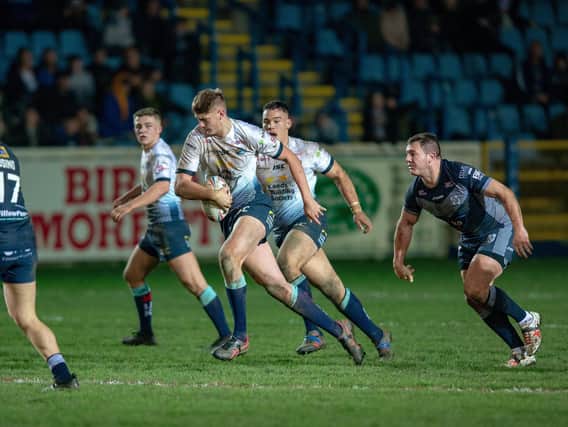 Featherstone Rovers take on Leeds Rhinos in a 2020 pre-season game. Rovers hope they will meet in Super League next year. Picture by Bruce Rollinson.